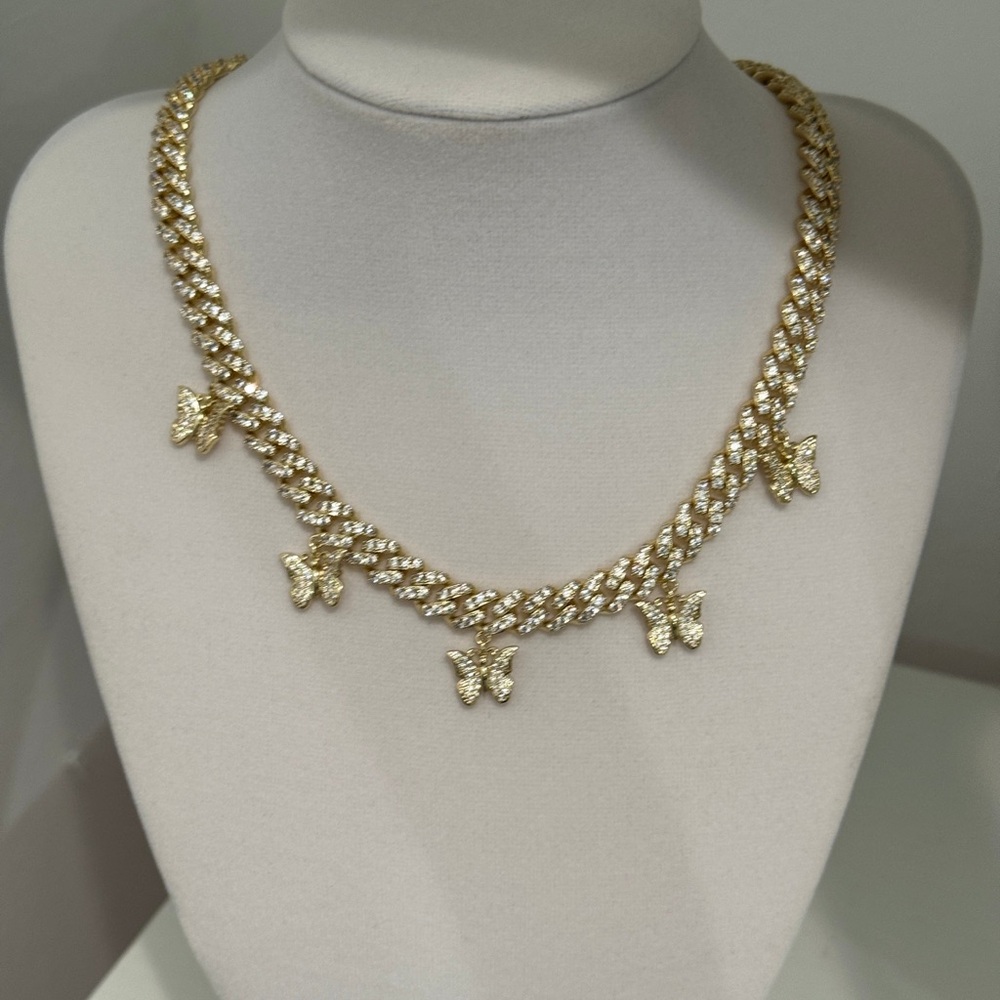 Gold plated Brass and cubic zirconia butterfly necklace